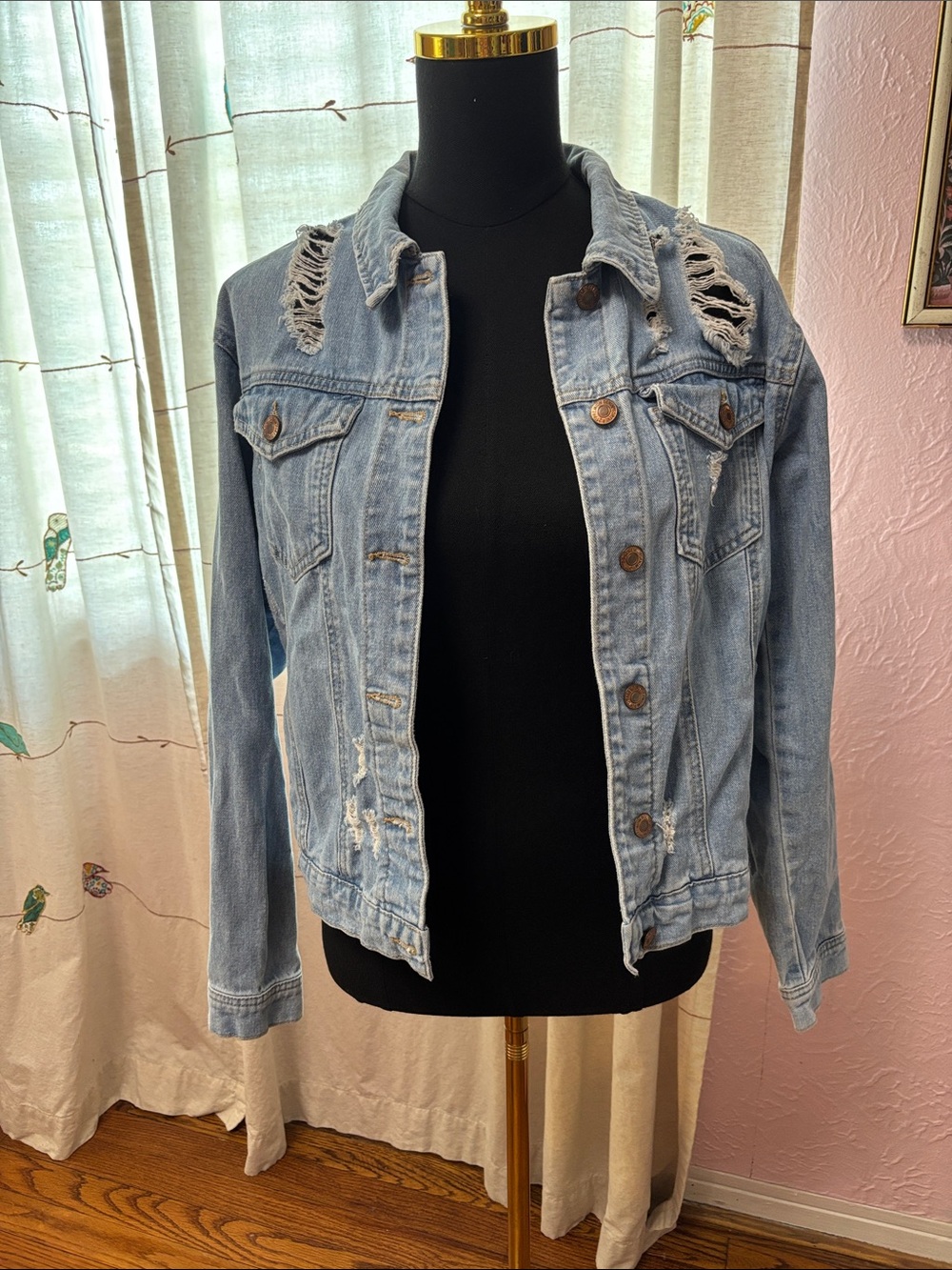 Forever 21 Light Blue Distressed Denim Jacket